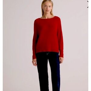 Quince Mongolian Cashmere Crimson Red Boatneck Relaxed Structure Sweater Large